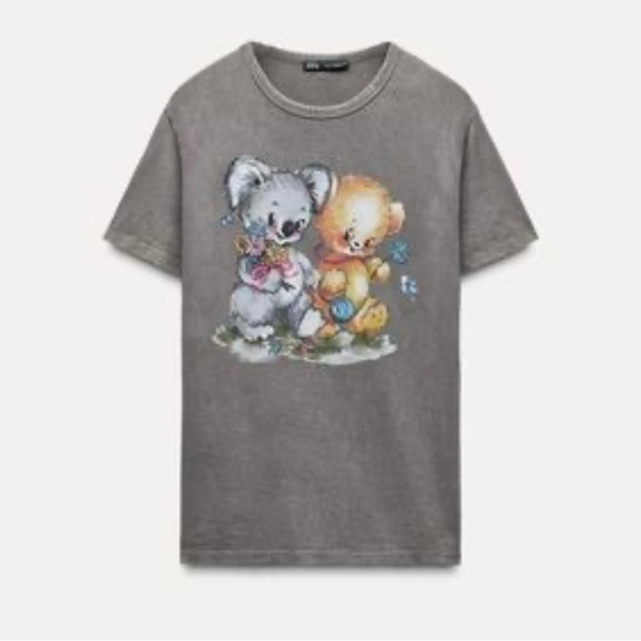 Zara Tops - Zara grey koala bear graphic crew neck short sleeve t shirt